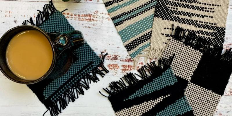 Weaving Clasped Weft Mug Rugs